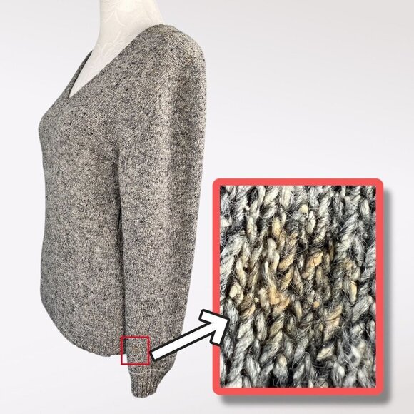 Vintage Tally-Ho V-Neck 3/4 Sleeve Sweater Gray Knit 55% Silk & Wool Blend XS - Picture 4 of 12